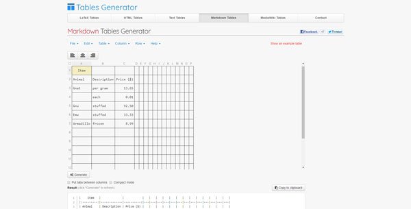 free online Table Generator tools to create Tables for any purpose