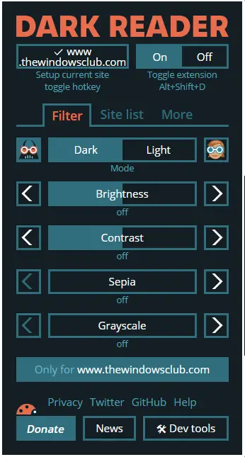 Enable Dark Mode on any website using Dark Reader for Chrome Firefox - 44
