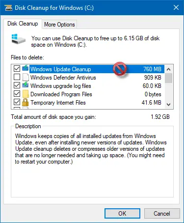 Disk Cleanup is stuck on Windows Update Cleanup