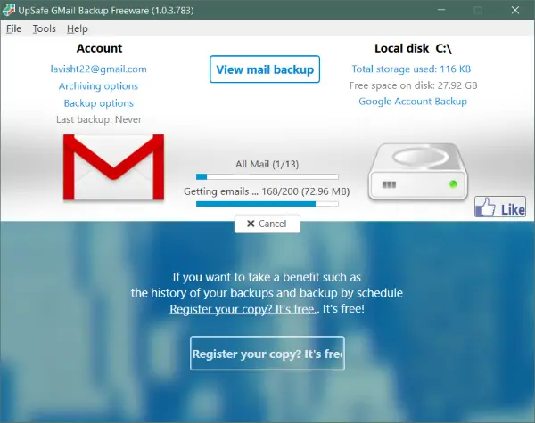 How to backup Gmail emails using UpSafe GMail Backup Freeware