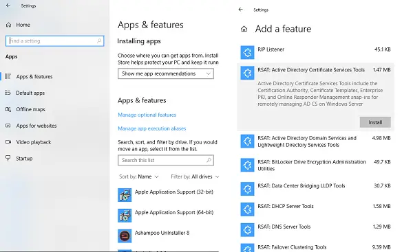 Install RSAT as Optional Feature in Windows 10