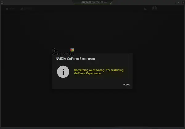 NVIDIA GeForce Experience, Something went wrong