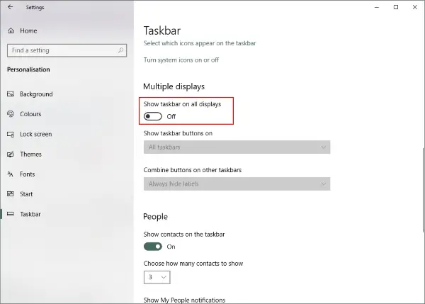 Disable Windows taskbar on the second display
