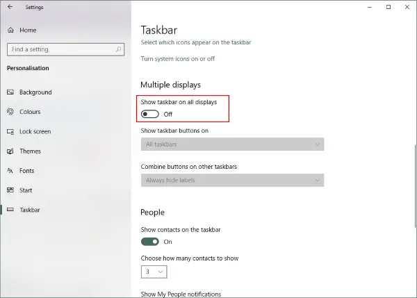 disable second display windows 10