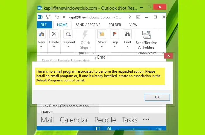 There is no email program associated to perform the requested action