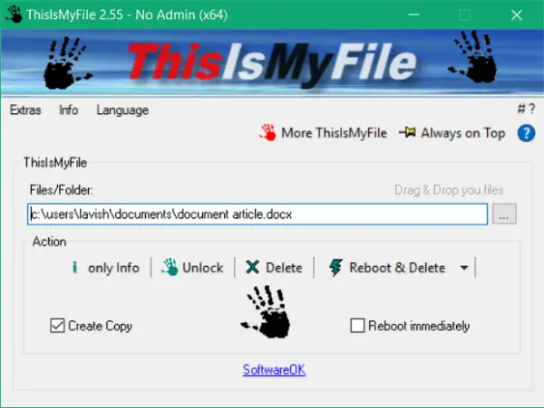 Unblock or delete locked or protected files on Windows using ThisIsMyFile