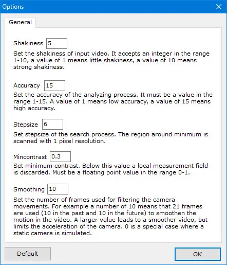 Video Deshake Options