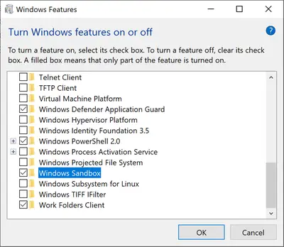 Windows Features Sandbox