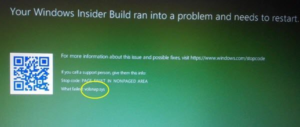 volsnap.sys Blue Screen