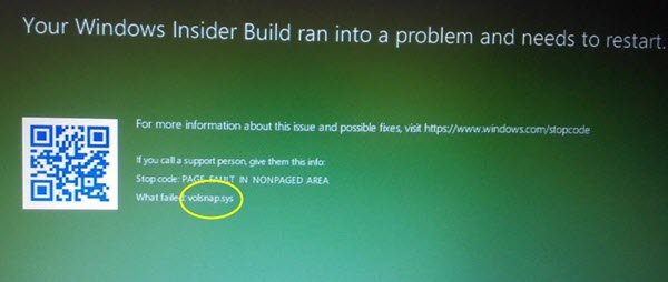 volsnap.sys Blue Screen