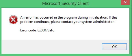 Windows Defender error code 0x80073afc