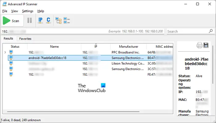 Advanced IP Scanner Details Pane