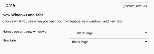 Blank Page New Windows and Tabs