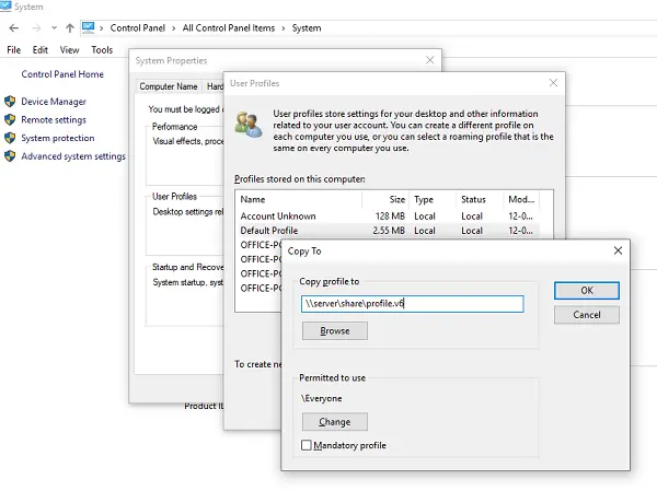 can i copy a user profile in windows 10