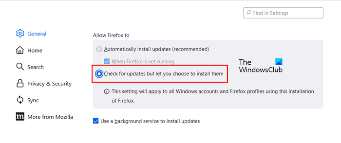 Disable automatic update in Firefox
