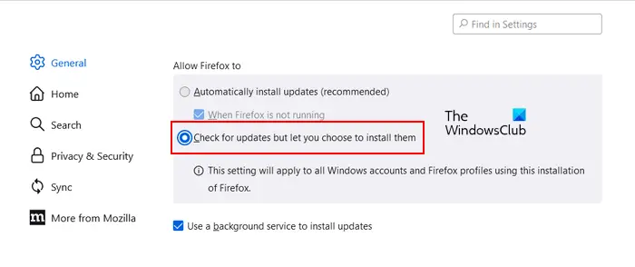 Disable automatic update in Firefox