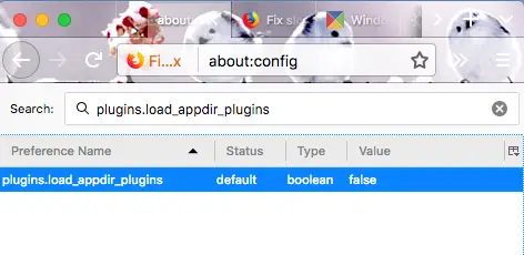 Enable Plugins Load Appdir Plugins settings in Firefox