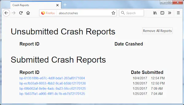 Firefox Crash Reports