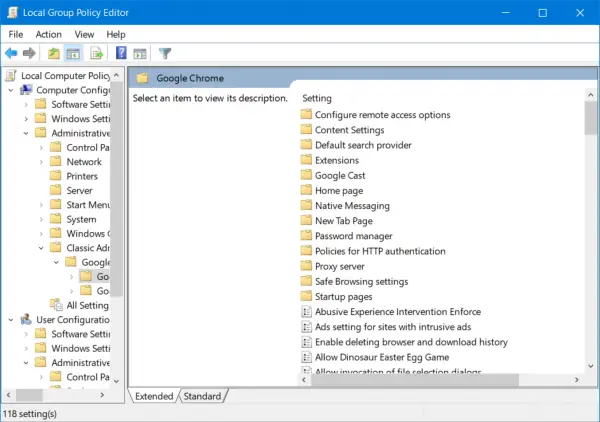 Configure Google Chrome using Group Policy