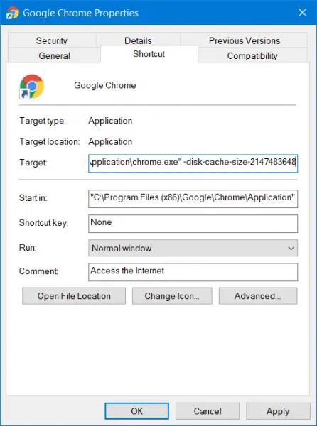 change Chrome cache