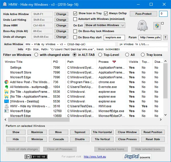how to hide running apps in windows 10