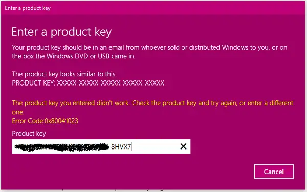 Windows Activation Error Code 0x80041023