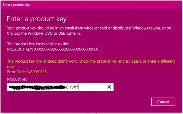 Windows-Aktivierungsfehlercode 0X80041023