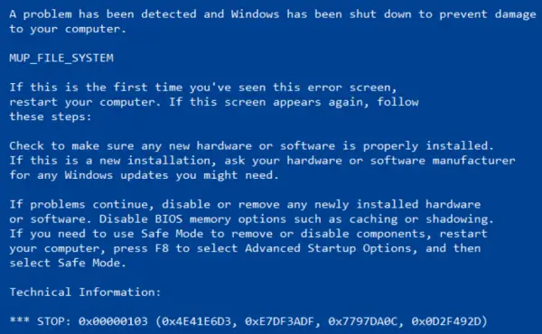 stop error screen windows 7