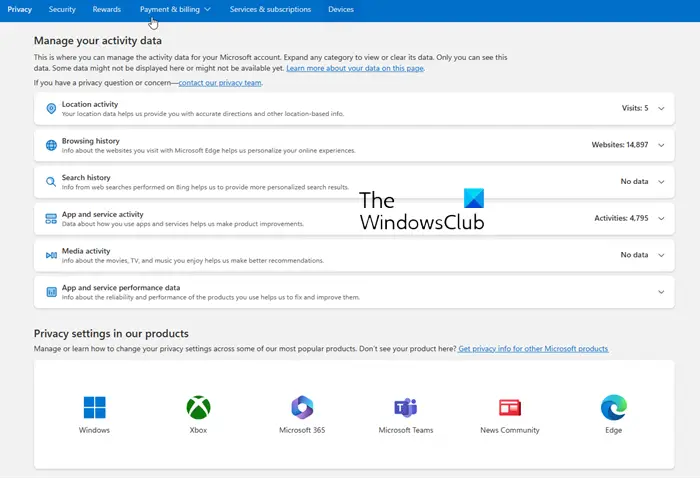 Microsoft-Datenschutz-Dashboard