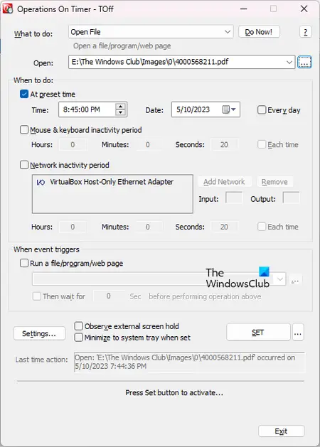 Open a file using Toff