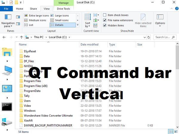QT Command bar Vertical Mode