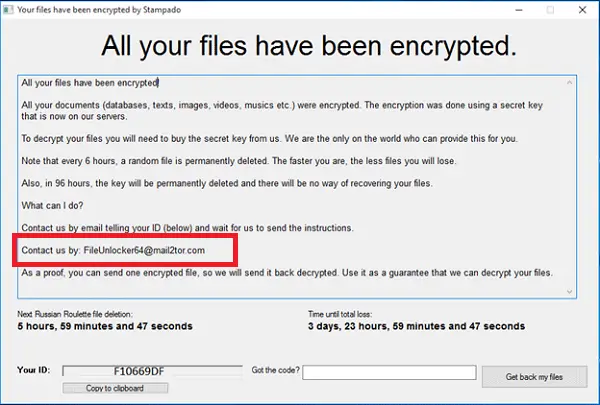 Stampado Ransomware Unlock Screen