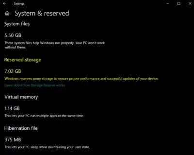 Storage Reserve in Windows 10