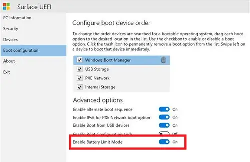Surface UEFI Battery Limit Feature