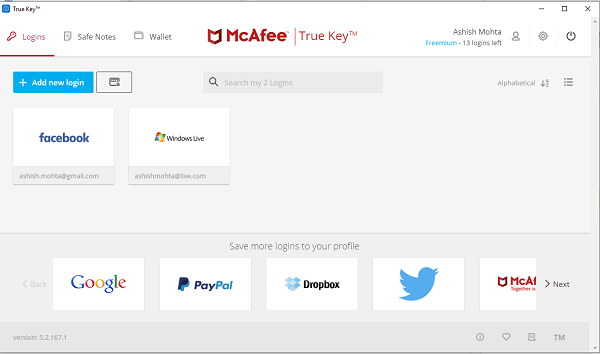 True Key password manager