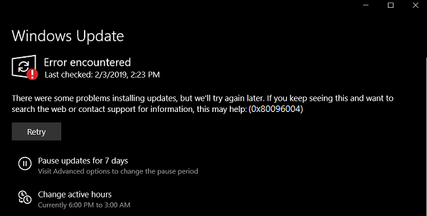 Windows Update error code 0x80096004 