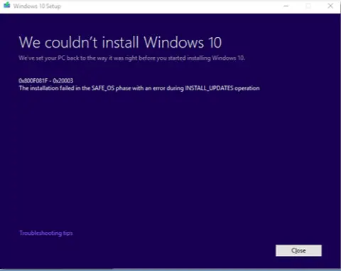 Windows 10 Update Error 0x800F081F - 0x20003