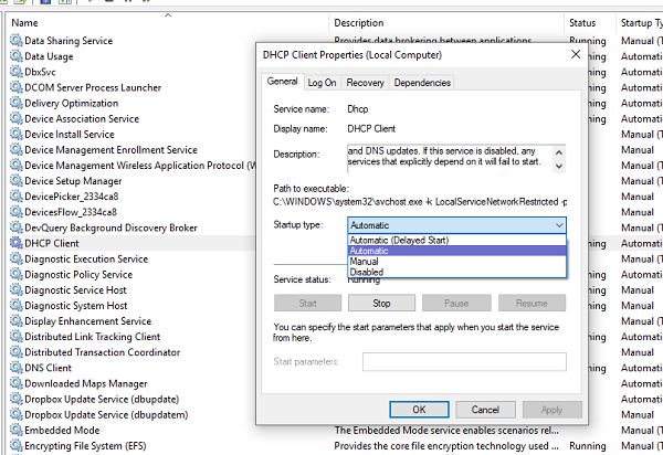 DHCP Service Status