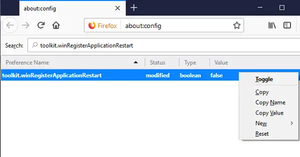 Disable Firefox Application Restart