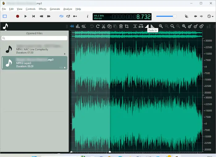 Edit a specific part of audio using Ocenaudio