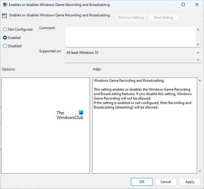 Enable Game Recording and Broadcasting in Group Policy