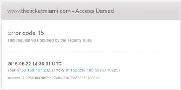 Error code 15 and Error code 16: This request was blocked by the security rules