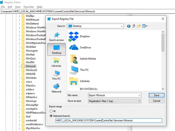 Winsock Registry keys in Windows 10