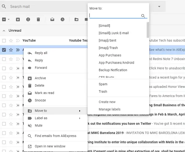 Gmail Right Click Menu