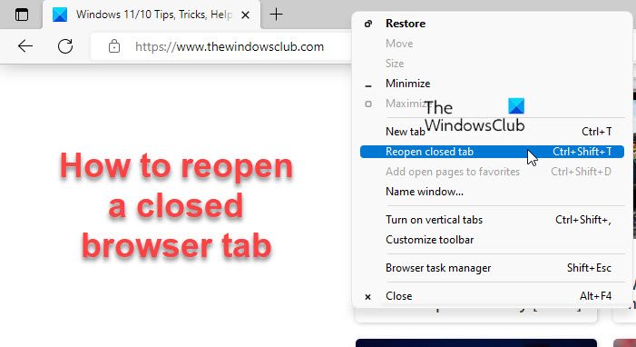 How to reopen a closed browser tab