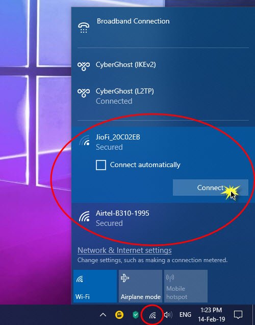 How to set up an Internet connection on Windows 10