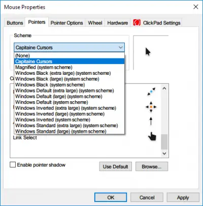 standard windows cursors