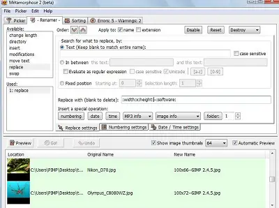 Metamorphose 2 file renamer