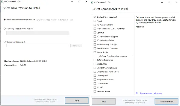 Remove individual components of NVIDIA driver