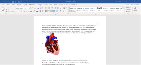 How to add animated 3D Graphics to Microsoft Word